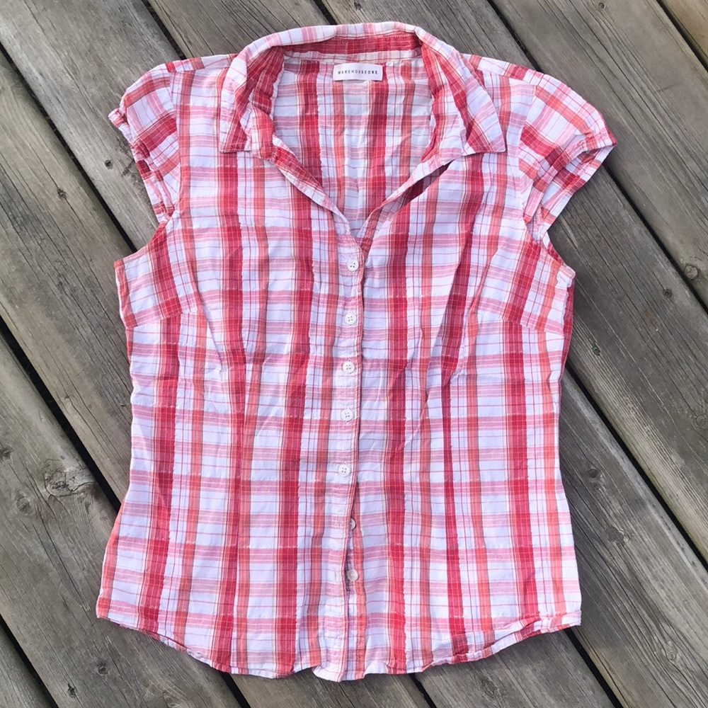 Casual Red Plaid Button Down Shirt